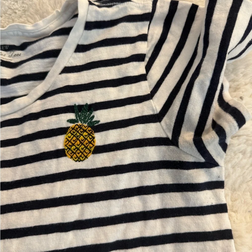 J. Crew Navy  and White Striped Tee with Pineapple Accent